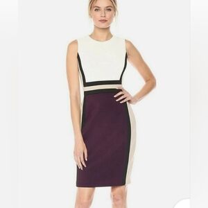 Calvin Klein Sleeveless Midi Dress - Cream and Purple